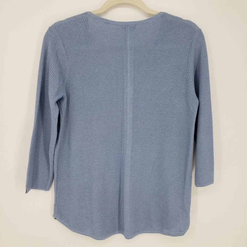 J. Jill Cotton‎ Textured Knit Sweater S V Neck Light Blue 3/4 Sleeves